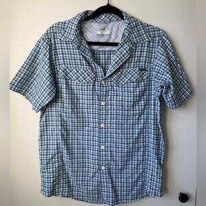 Columbia PFG Blue Gingham Short Sleeve Button Up Shirt Men’s S Sun Protect